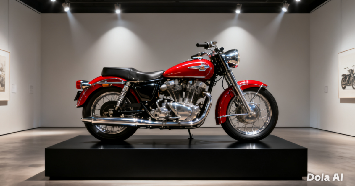 Ilustrasi motor klasik legendaris yang terawat baik, siap dipajang sebagai koleksi berharga.