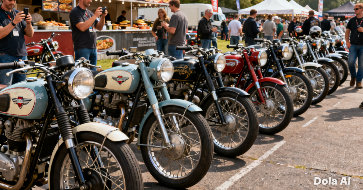 Deretan motor klasik hasil restorasi yang terparkir rapi dalam sebuah pertemuan komunitas otomotif.