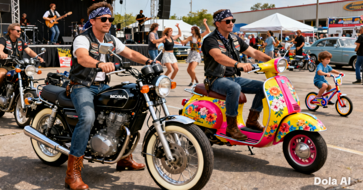 Para pengendara motor klasik yang tergabung dalam klub motor seri Honda CB dan Vespa berkumpul memamerkan motornya masing-masing di sebuah event otomotif terbuka.