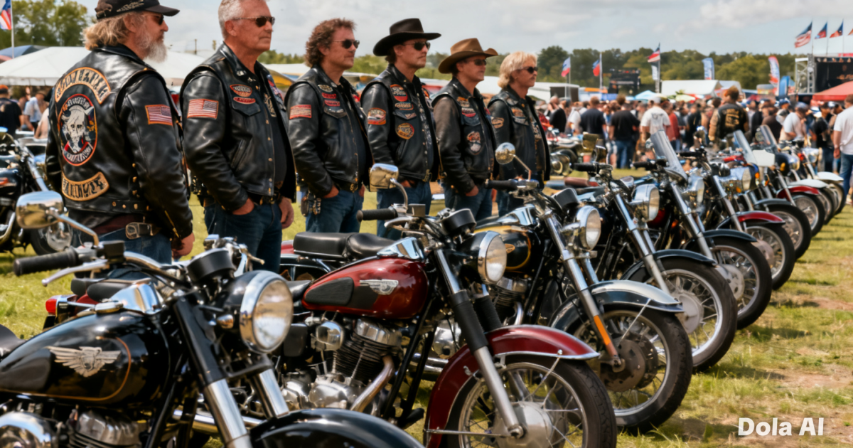 Sejumlah bikers berdiri di belakang deretan motor klasik yang terparkir rapi dalam sebuah festival otomotif nasional yang dipadati pengunjung.