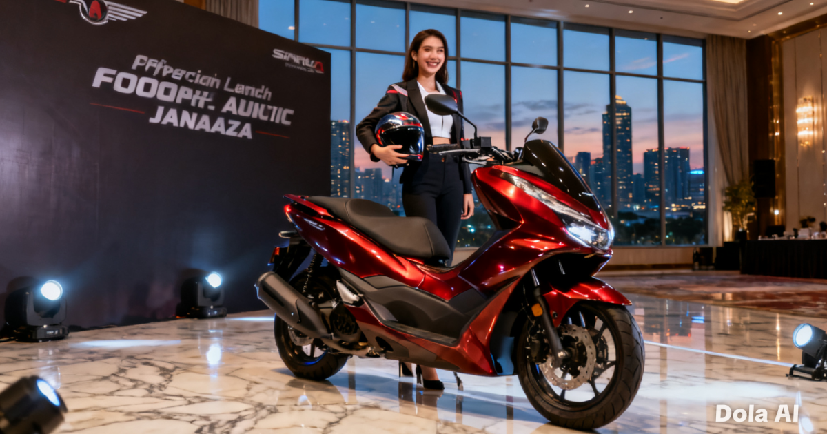 Motor matik premium terbaru berwarna merah metalik dipamerkan dalam acara peluncuran resmi di Jakarta.