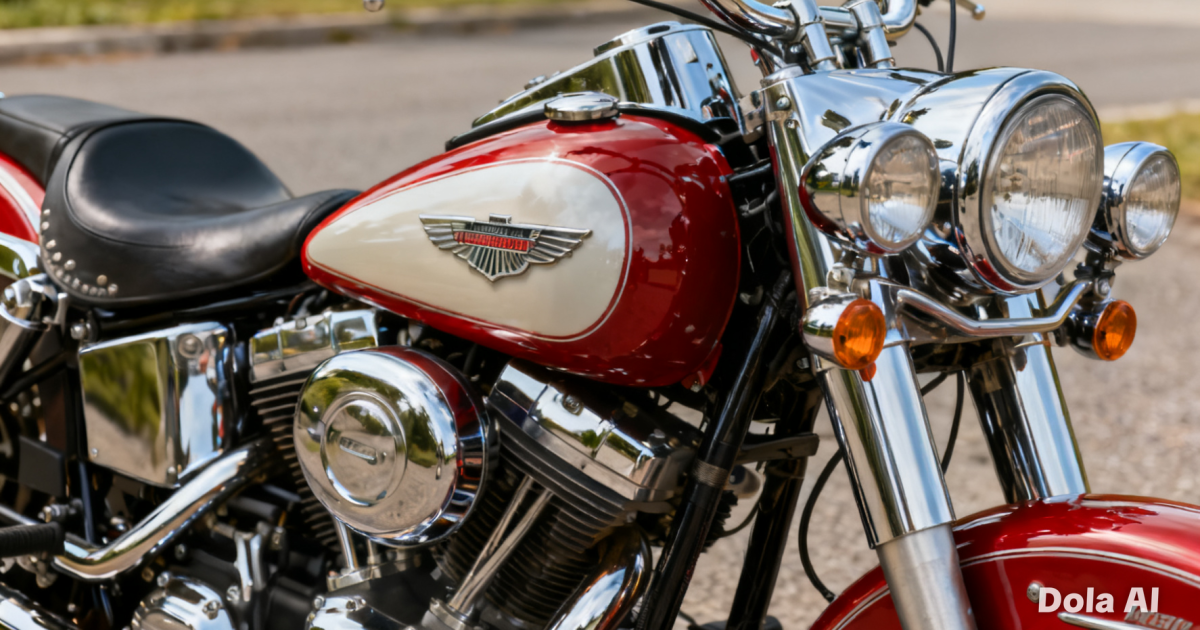 Foto close-up motor klasik legendaris yang terawat sempurna, menampilkan detail krom dan cat orisinal.